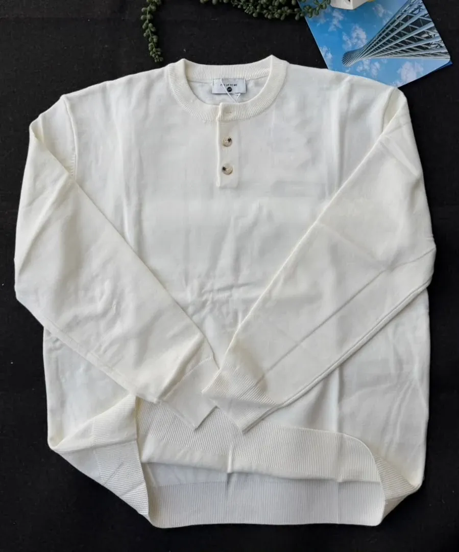Ivory Button Henley Knit
