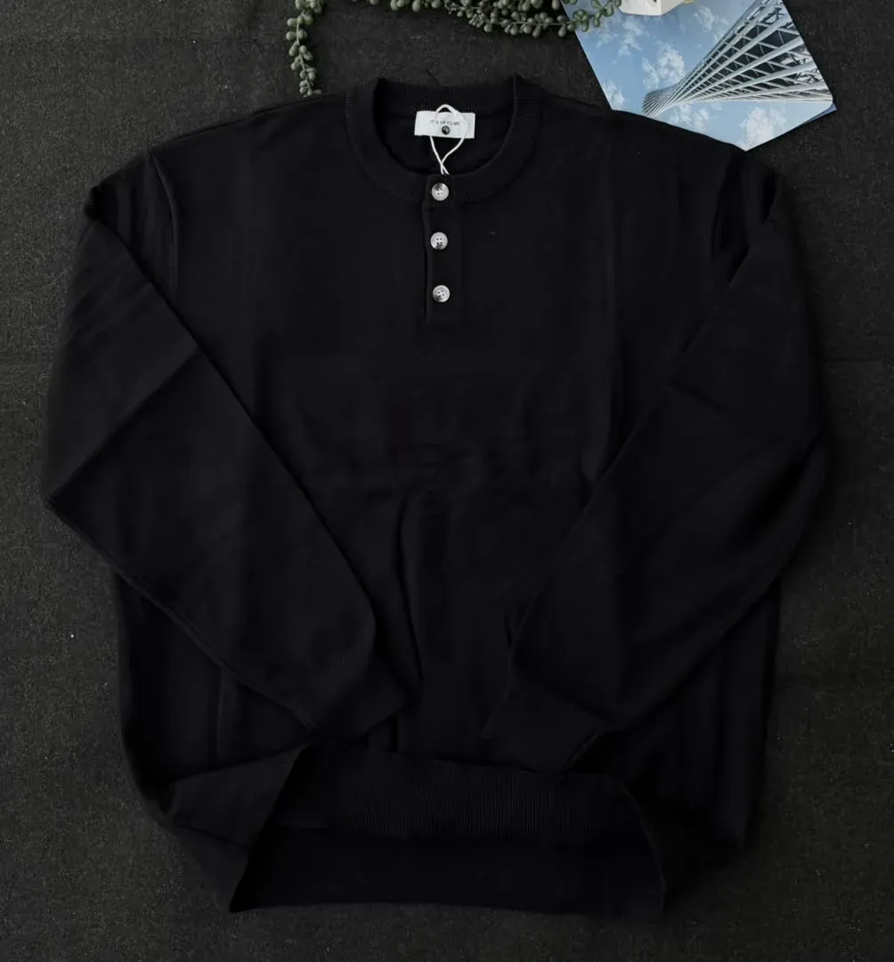 Noir Button Henley Knit