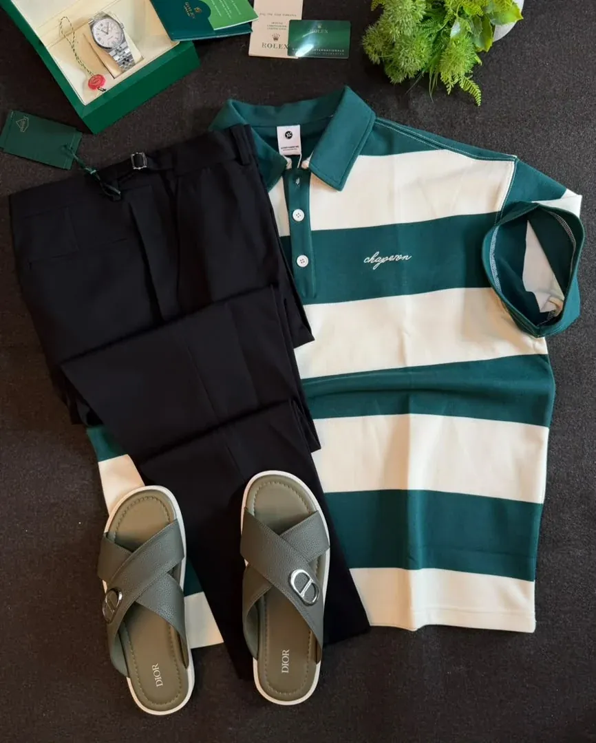 Teal Rugby Stripe Polo