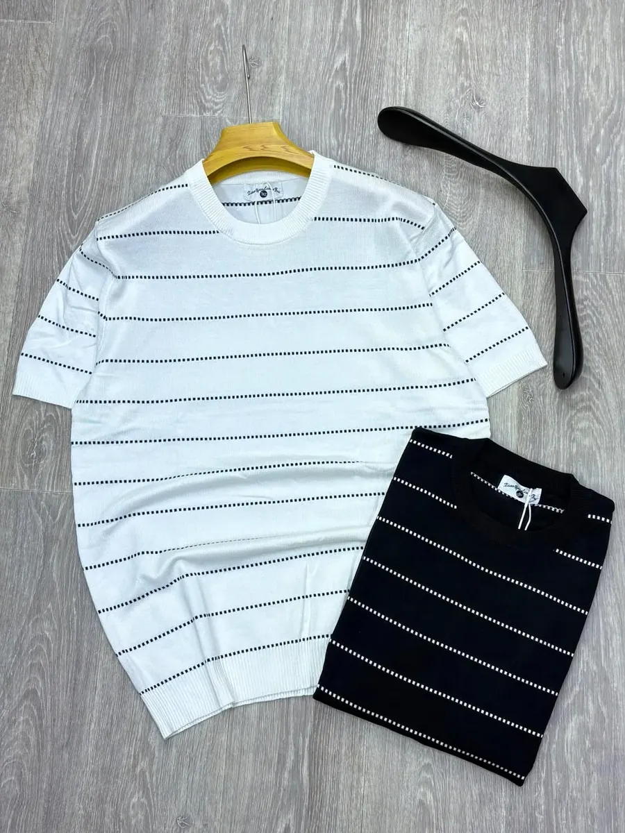 Pin-Dot Stripe Knit Tee